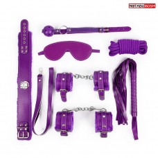 НАБОР (маска, кляп, плётка, ошейник, наручники, оковы, верёвка) цвет фиолетовый